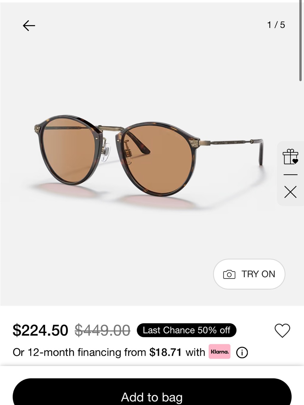 Giorgio Armani AR 318SM Tortoise Frame Brown Lens Round Sunglasses